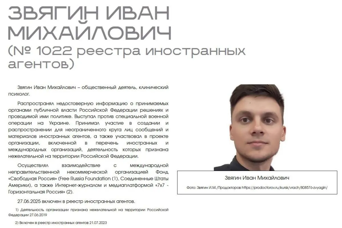 Иван Звягин требует защиты чести и достоинства, утверждая, что материалы на сайте Минюста привели к профессиональной дискриминации, нарушению презумпции невиновности и ограничению его конституционных прав.