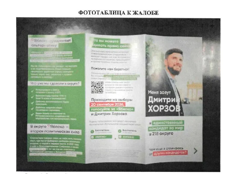 Военный подал жалобу в избирательную комиссию на антивоенный лозунг кандидата Дмитрия Хорзова от партии «Яблоко», заявив, что он дискредитирует армию; заседание комиссии запланировано на сегодня.